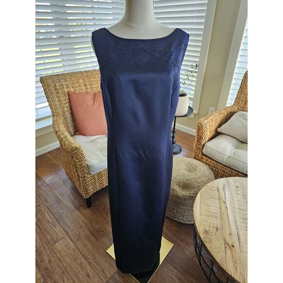 Talbots Navy Blue Beaded Satin Dress Women’s Size 16 Formal New - Picture 1 of 10